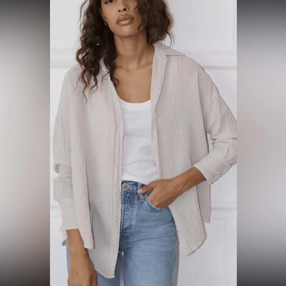 FELICITE GAUZE BOYFRIEND SHIRT  DROP SHOULDER TOP BIRCH Sz M L NWT $172